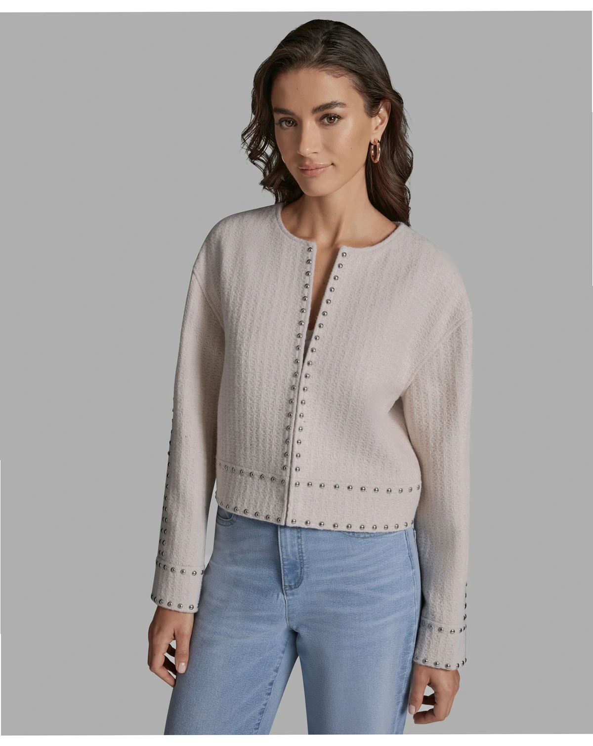 Women's Textured Stud Trim Long-Sleeve Jacket