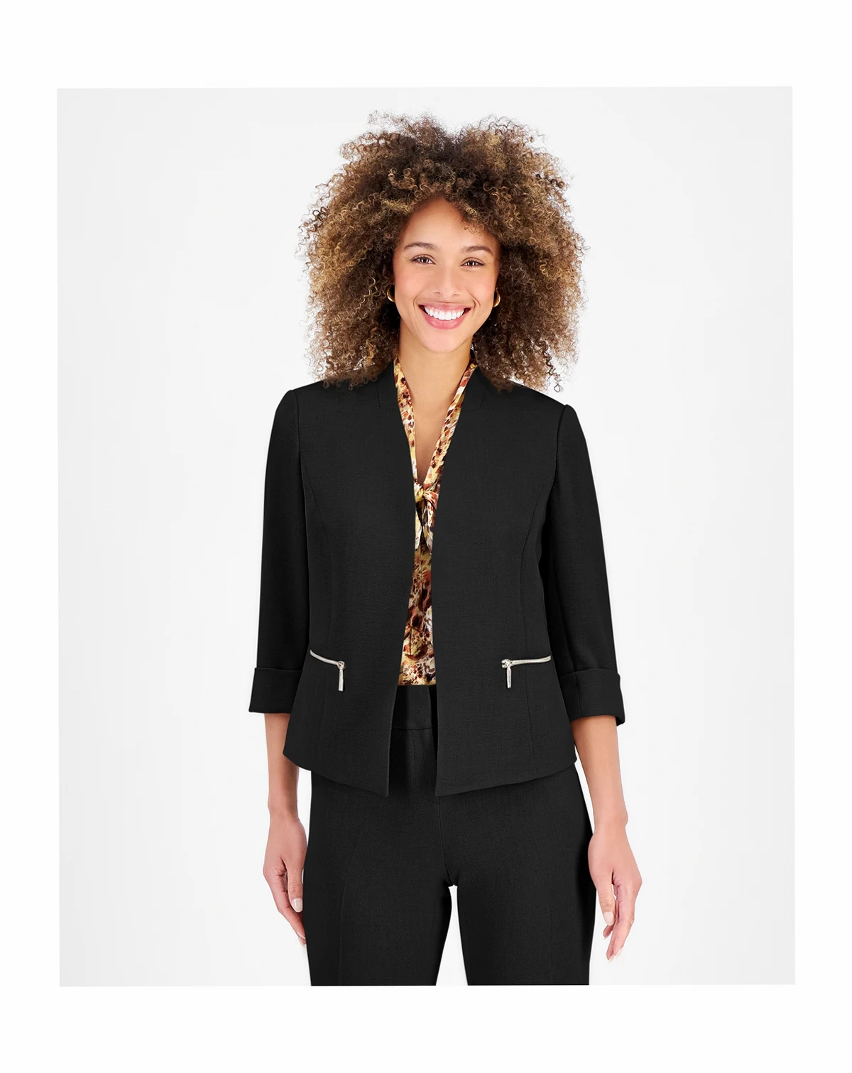 Women's Blazer with Zipper Pocket Detail
