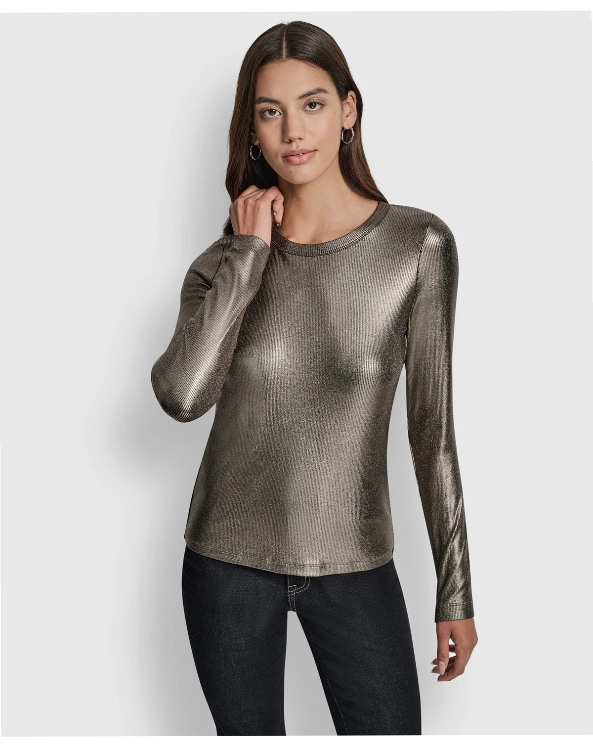 Women's Foil Rib Crewneck Long Sleeve Top