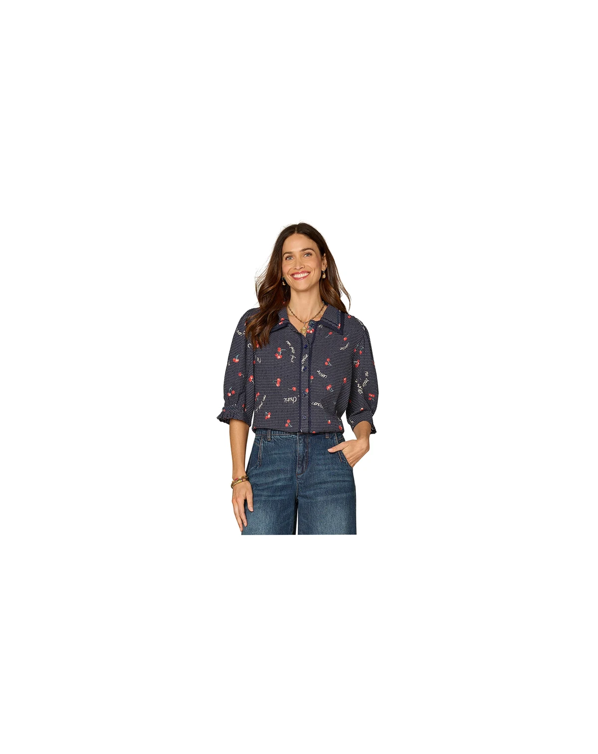 Women's Printed Collared Top