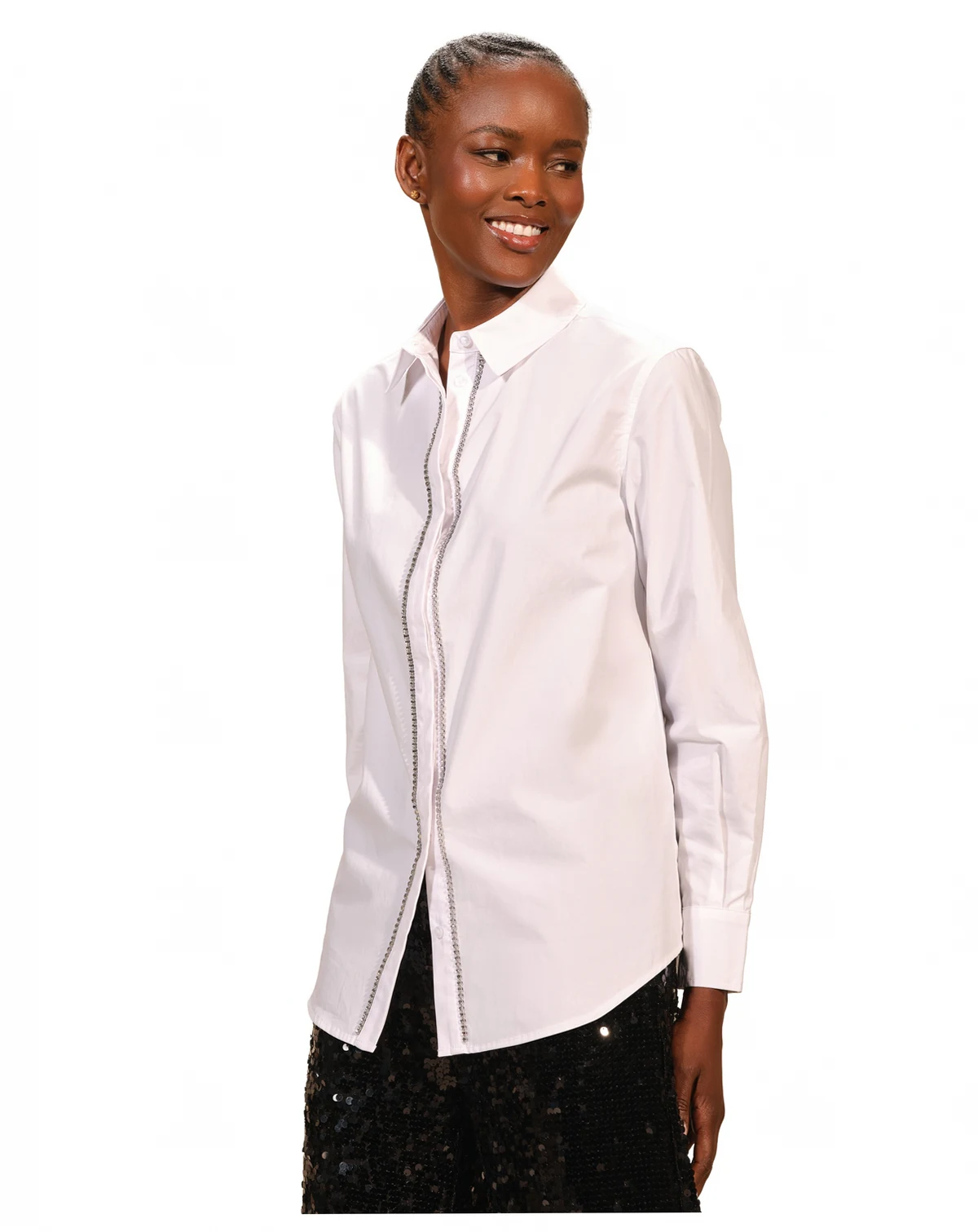 Women's Embellished Poplin Long Sleeves Shirt