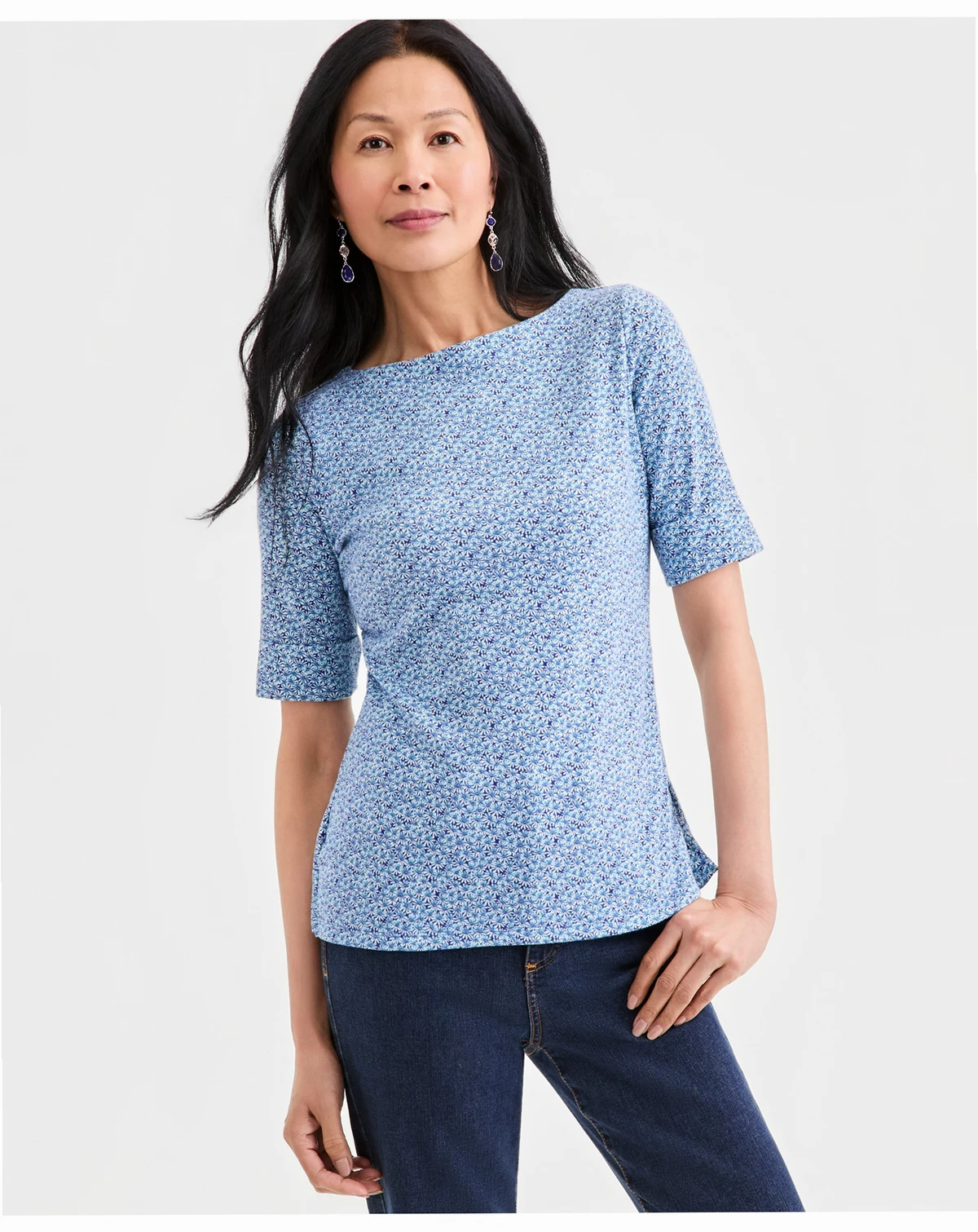 Petite Boat Neck Short-Sleeve Top, Macy's Exclusive