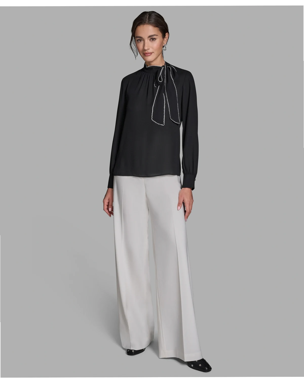 Women's Long-Sleeve Tie Neck Top