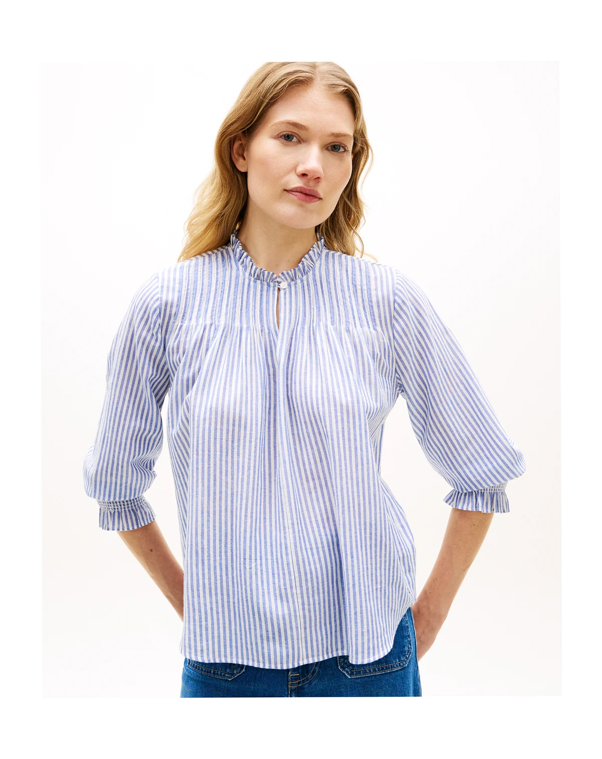 Women's Pin Tuck Cambric Ruffle Collar Blouse
