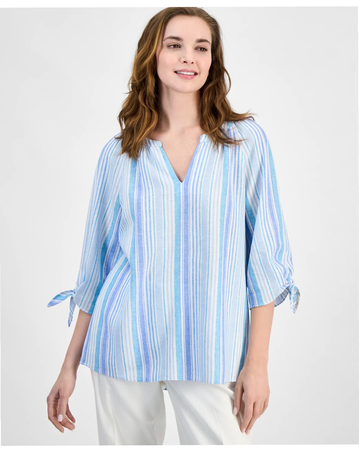 Women's Striped Raglan Tie-Sleeve Top