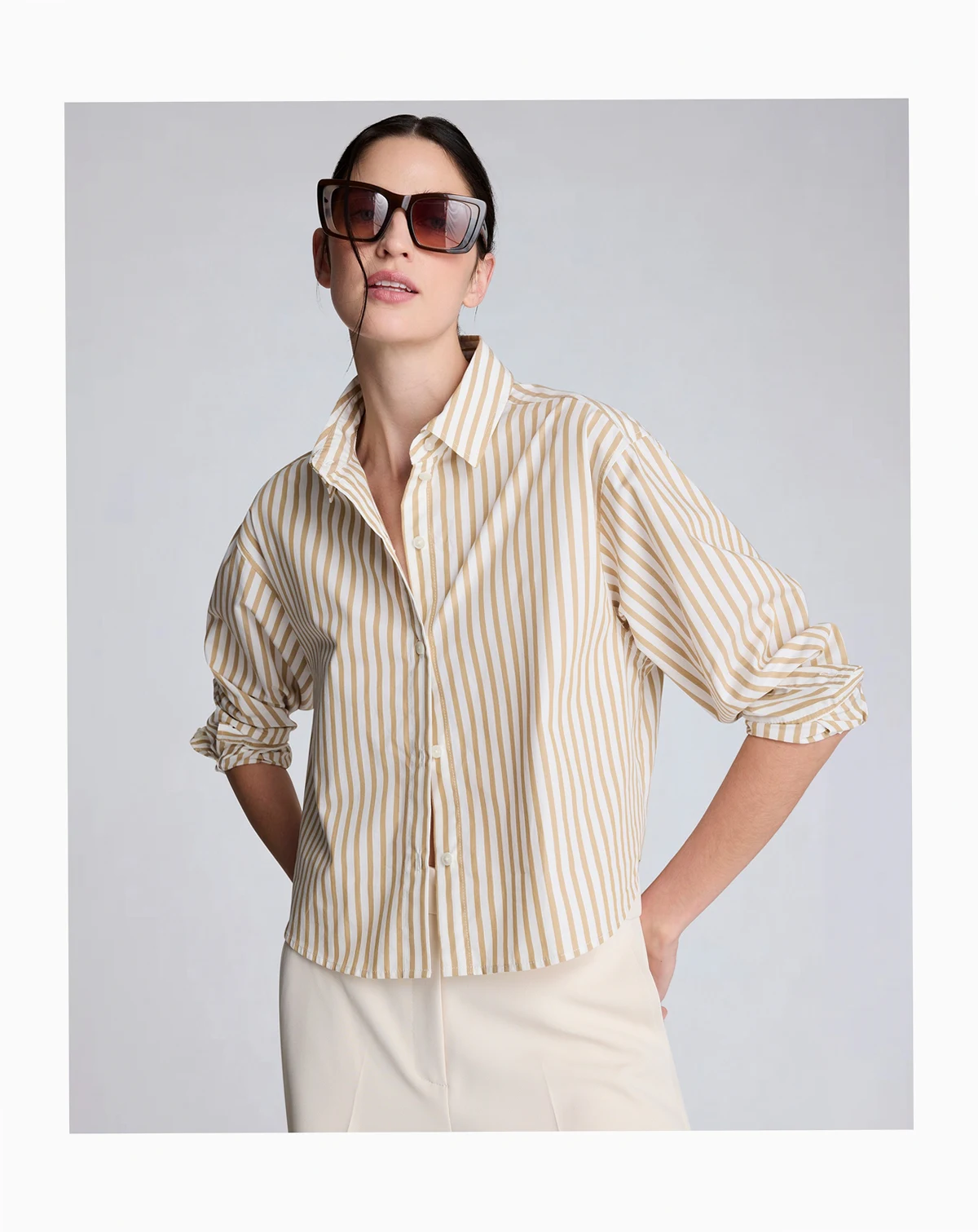 Women's Button-Front Cropped Shirt