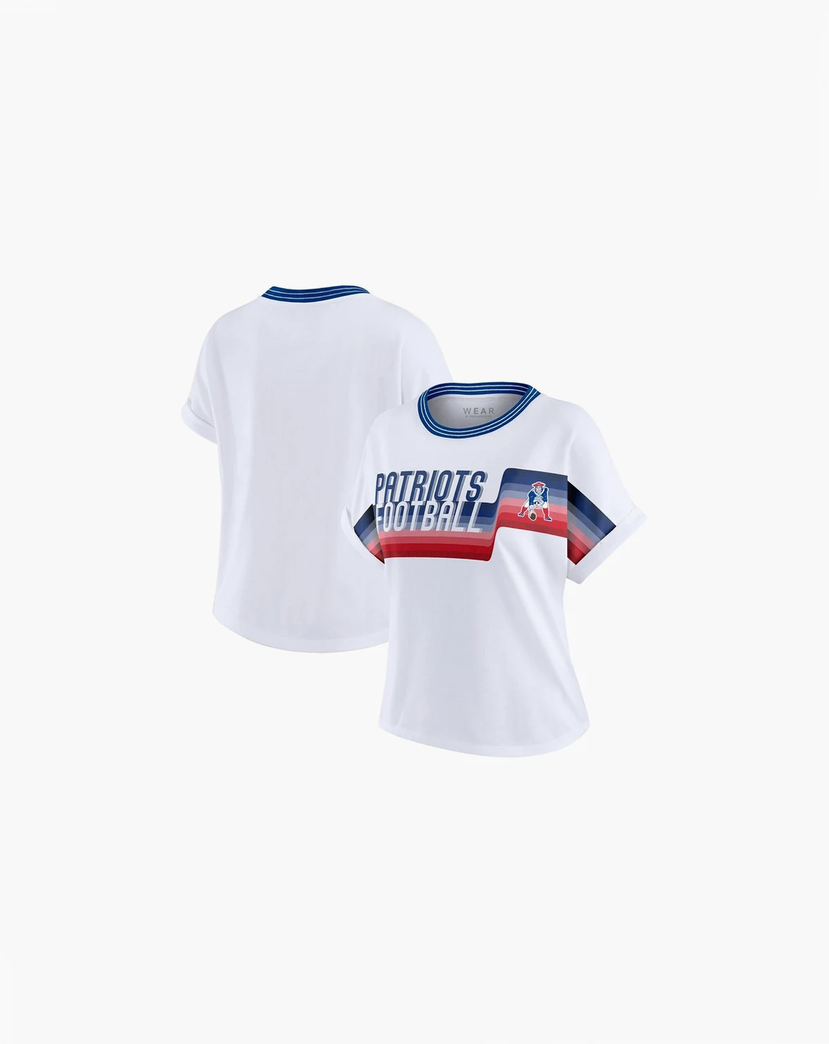 Women's White New England Patriots Cropped Center Stripe Dolman T-Shirt