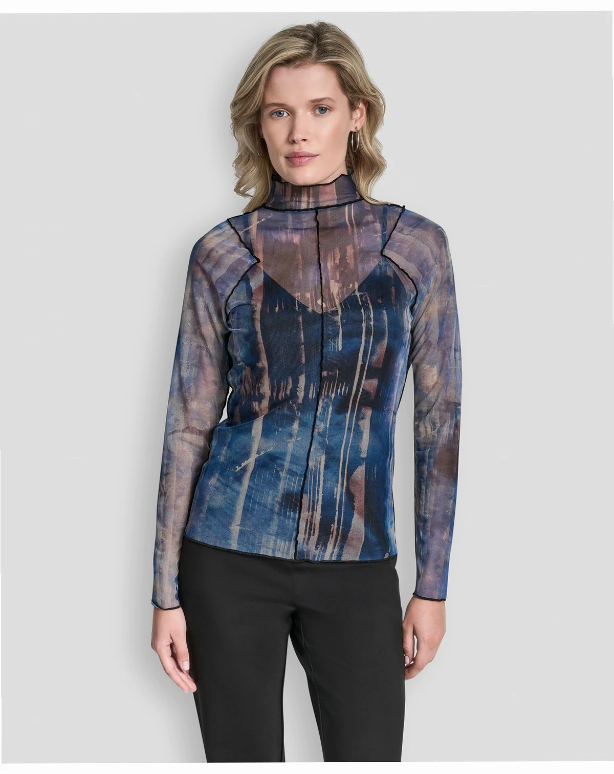Women's Long-Sleeve Exposed Seam Mesh Top with Sleeveless Camisole