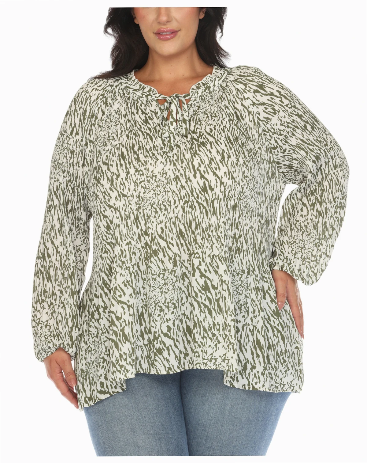 Plus Size Printed Peasant Knit Blouse