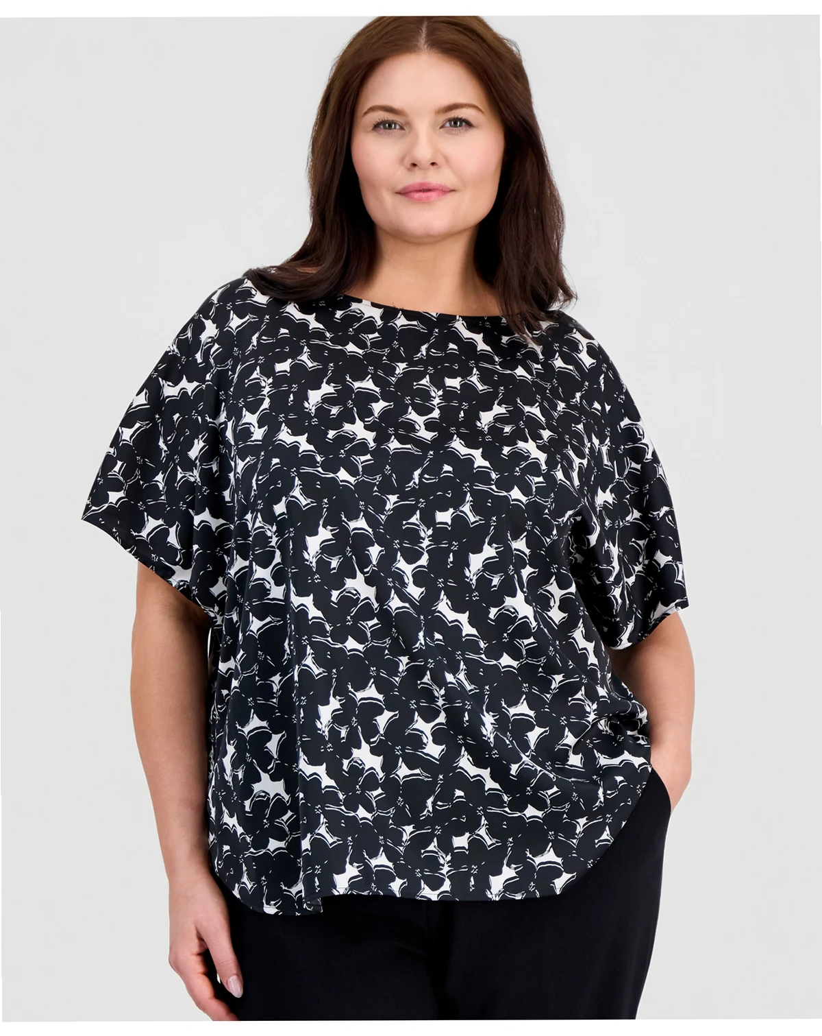Plus Size Boat-Neck Short-Sleeve Top