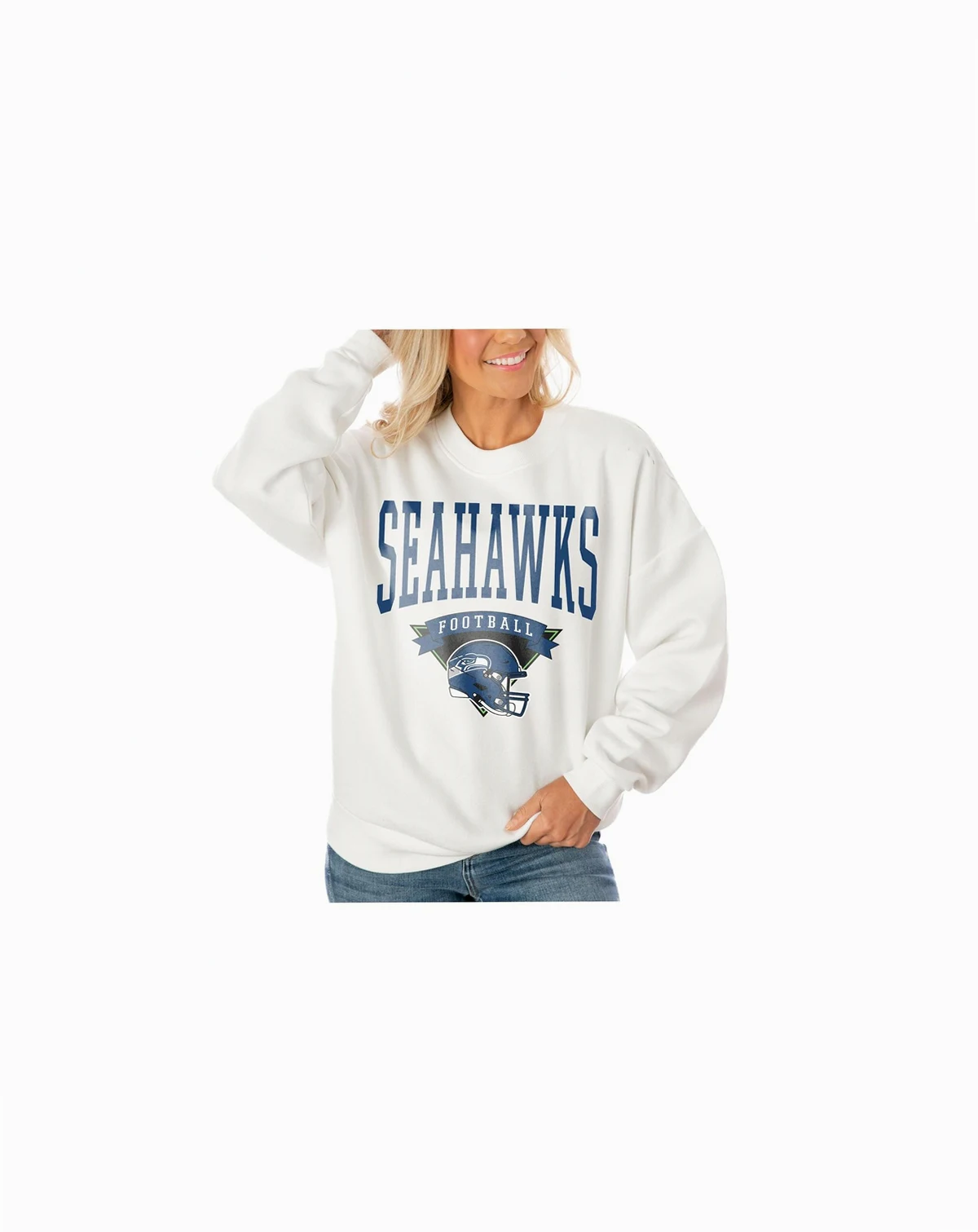 Women's White Seattle Seahawks Oversized Yard Line Tri-Blend Pullover Sweatshirt