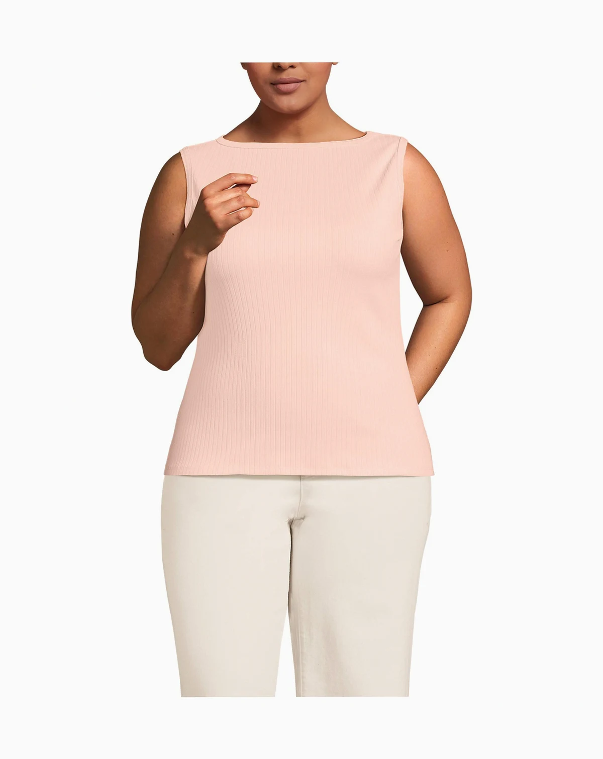 Women's Plus Size Sleeveless Pointelle Rib Boat Neck Tank