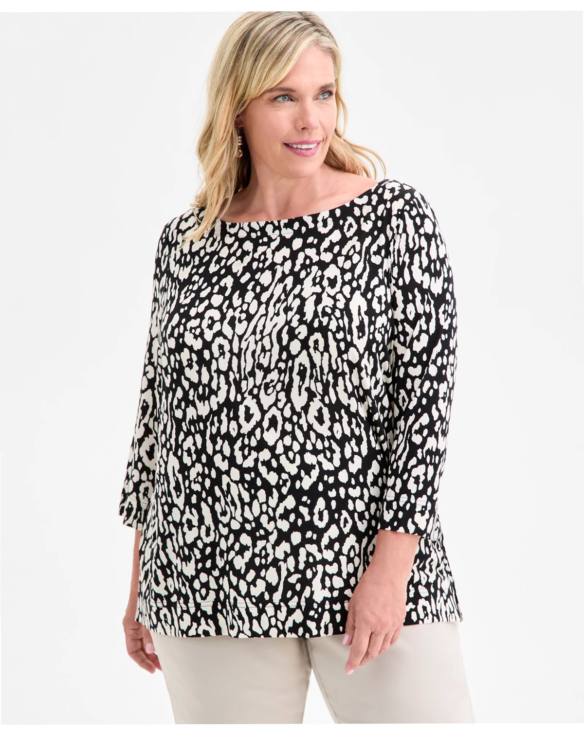 Plus Size Printed 3/4-Sleeve Top, Macy's Exclusive