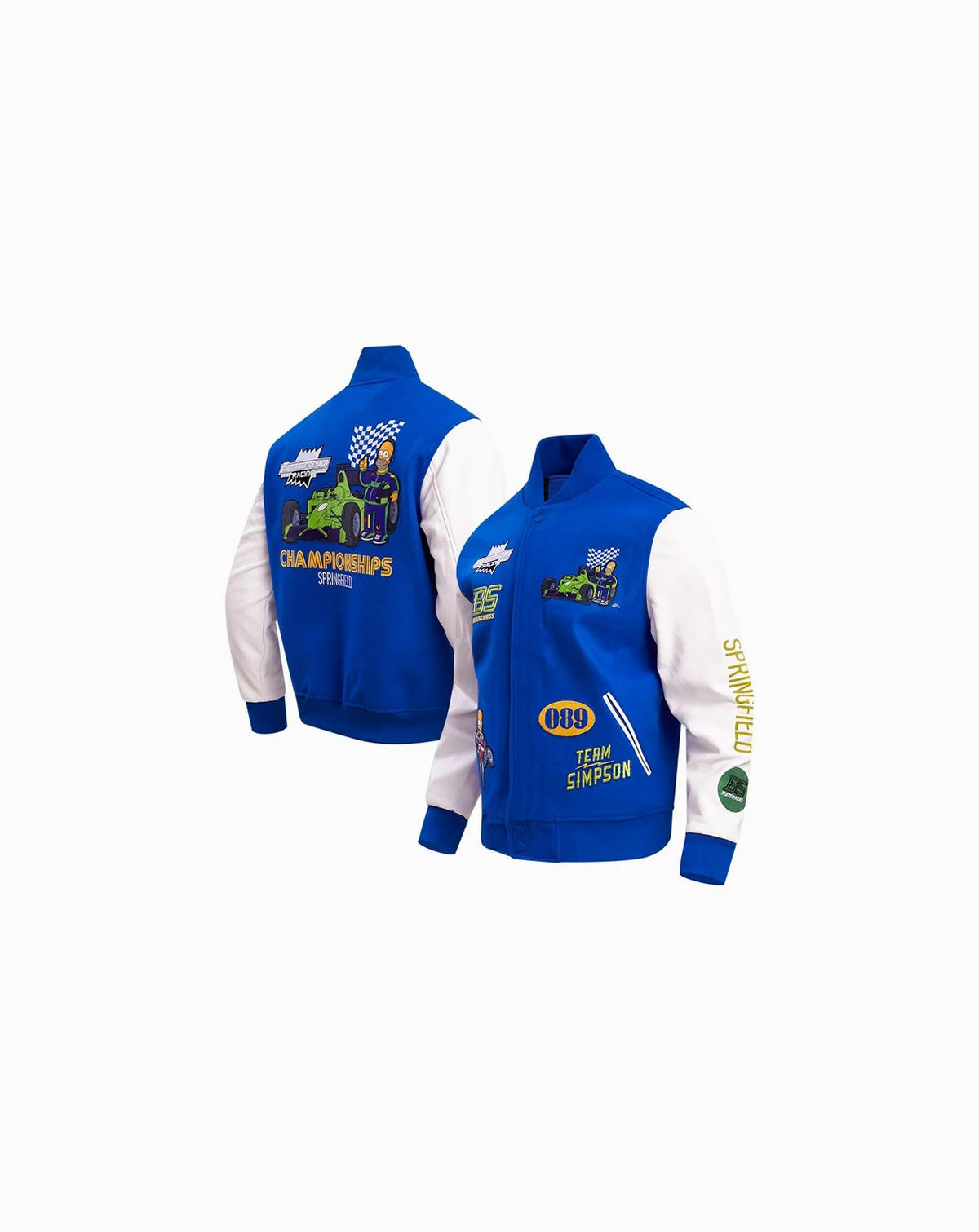 Men's Royal, White The Simpsons Racing Varsity Full Zip Jacket