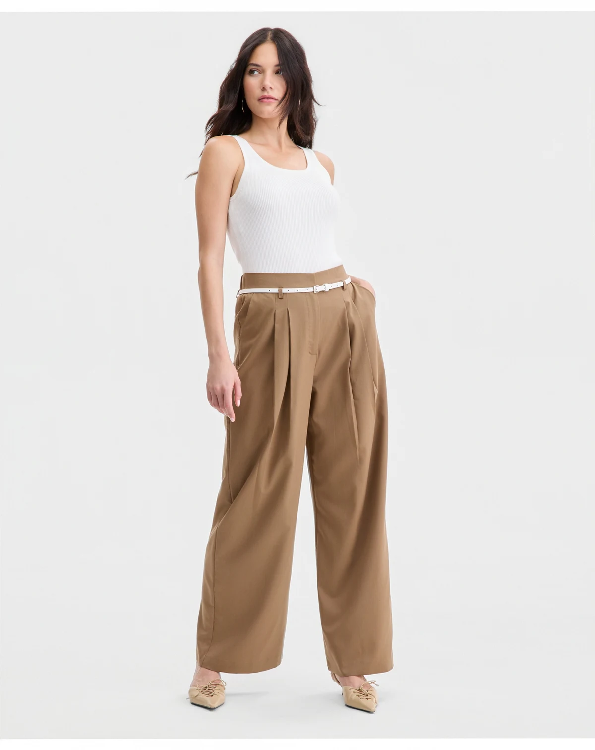 Women's Belted Pleated Wide-Leg Trousers, Macy's Exclusive