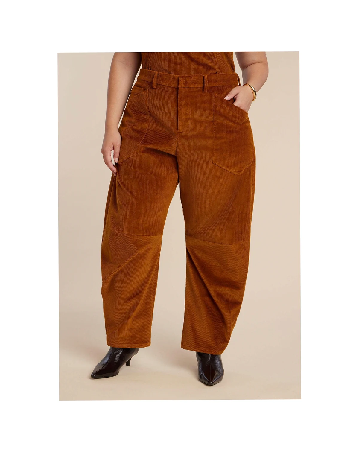 Women's Plus Size Corduroy Barrel Leg Pants