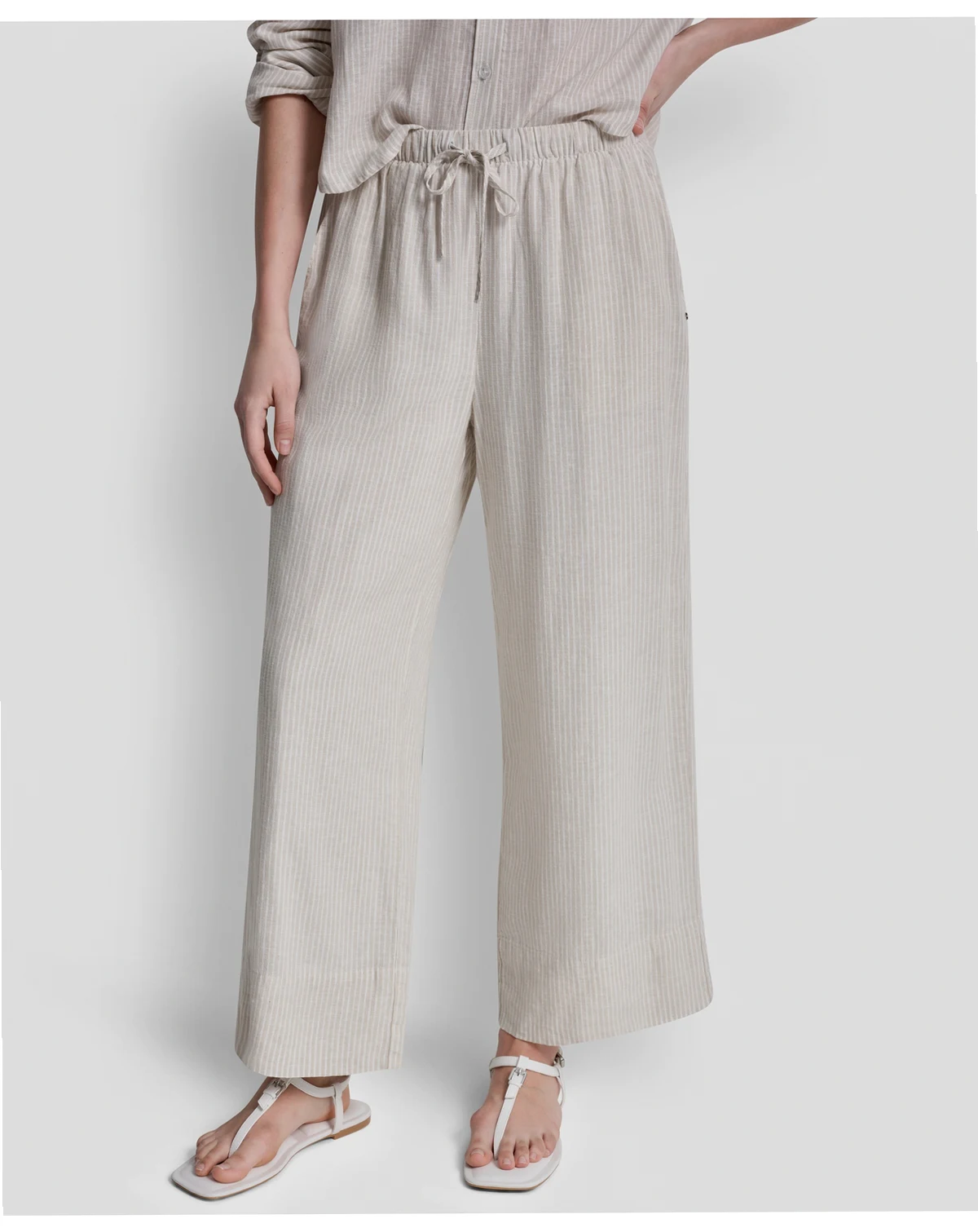 Petite Linen-Blend High-Waist Wide-Leg Drawstring Pants