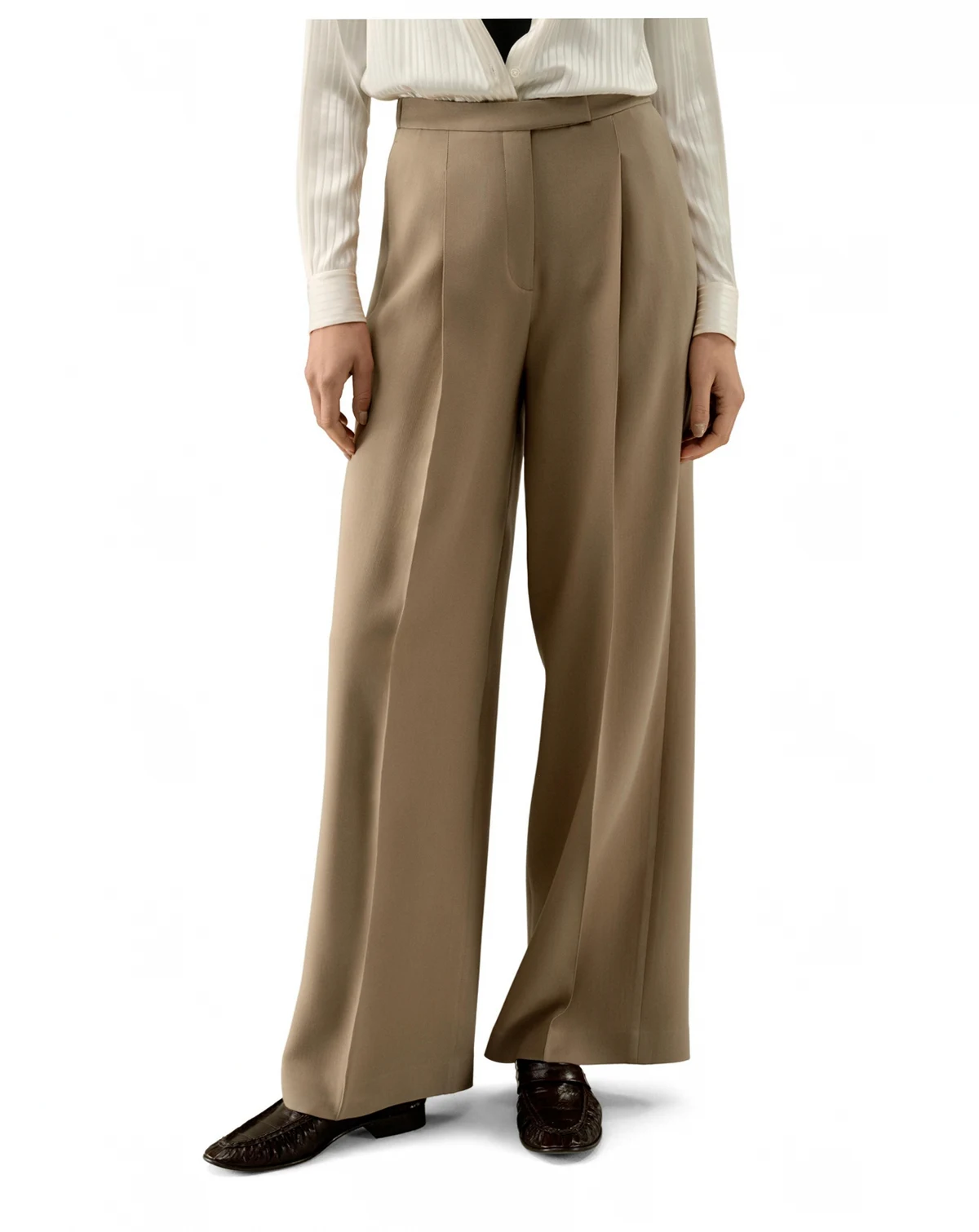 Women's Silk-Wool Pleated Wide-Leg Trousers