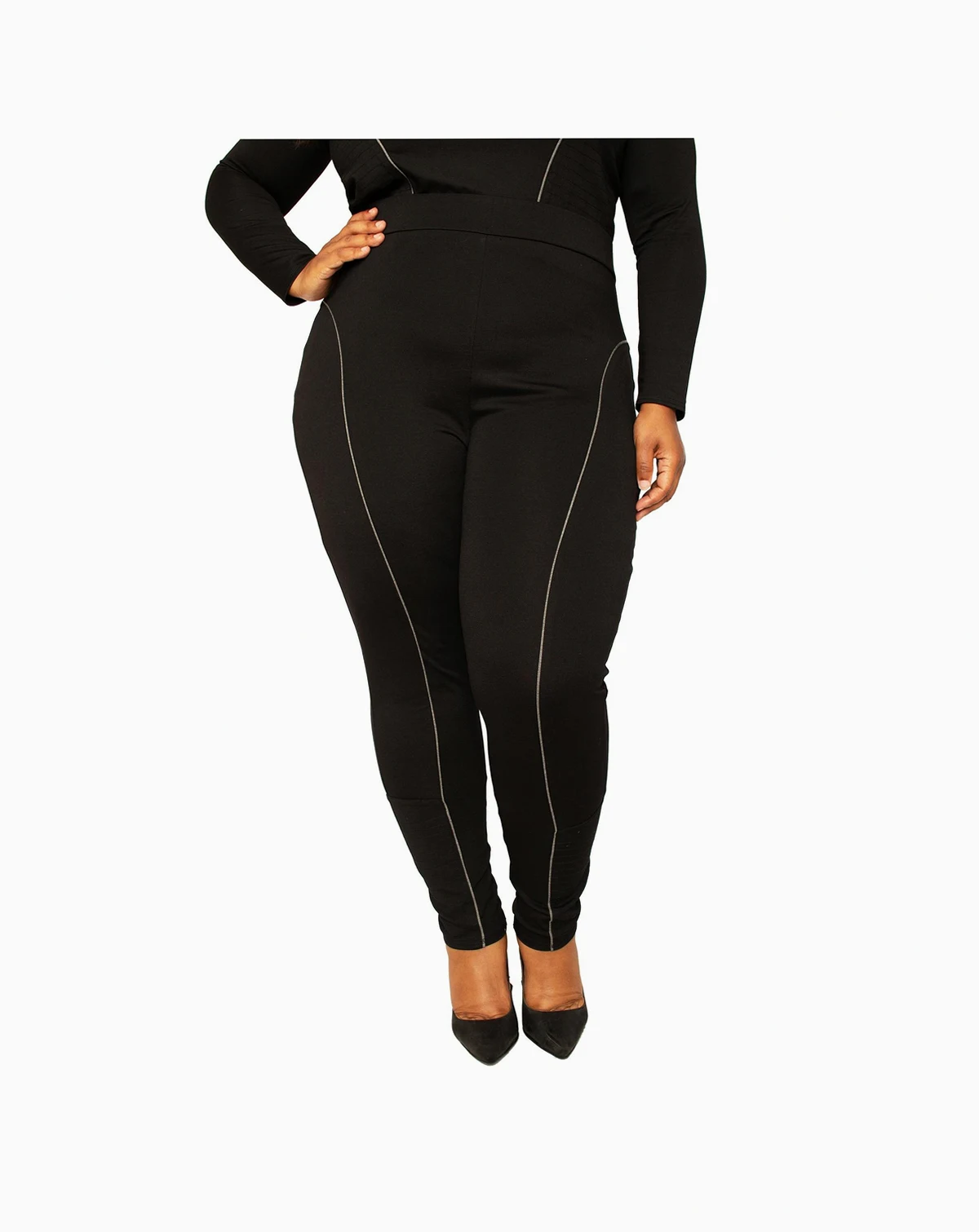 Plus Size High Rise Ponte Moto Style Leggings