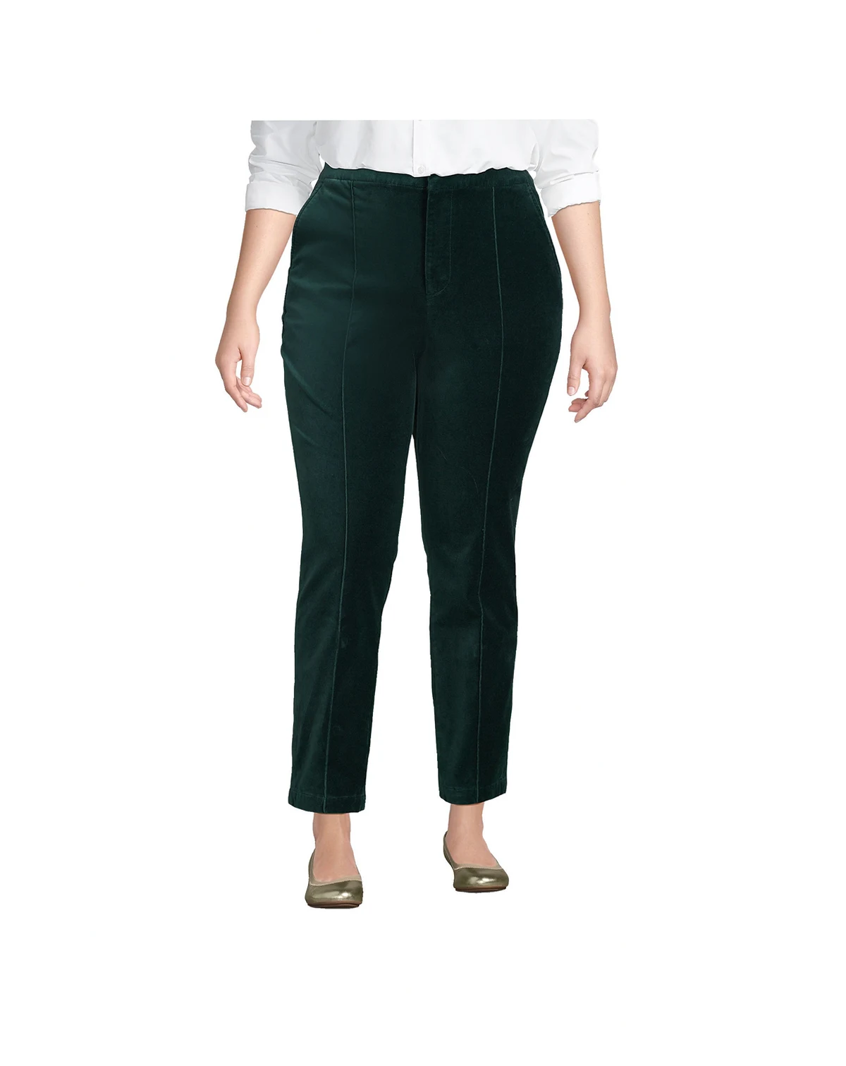 Plus Size Velvet High Rise Pintuck Pencil Ankle Pants