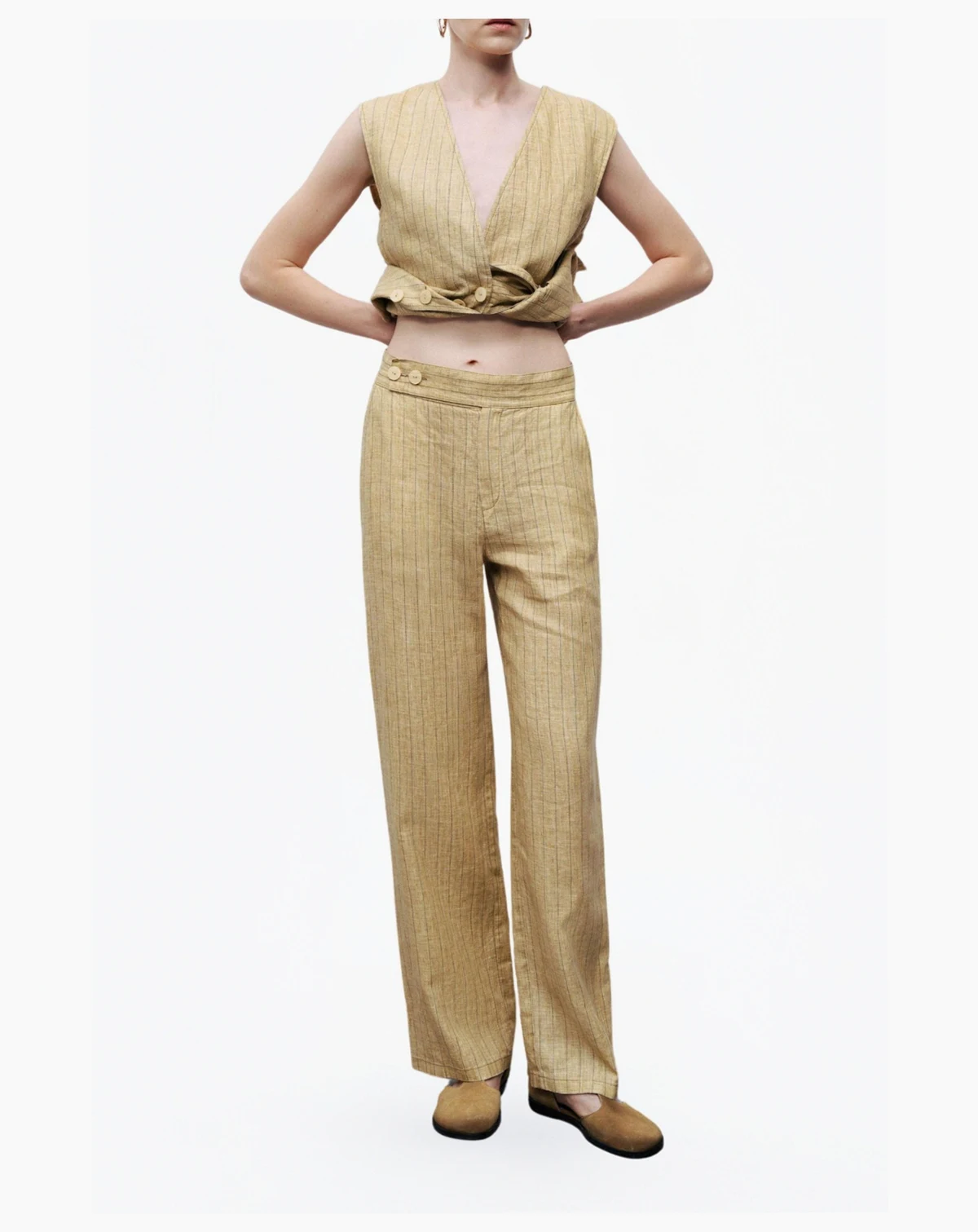 Women's Linen Striped High-Waist Pants