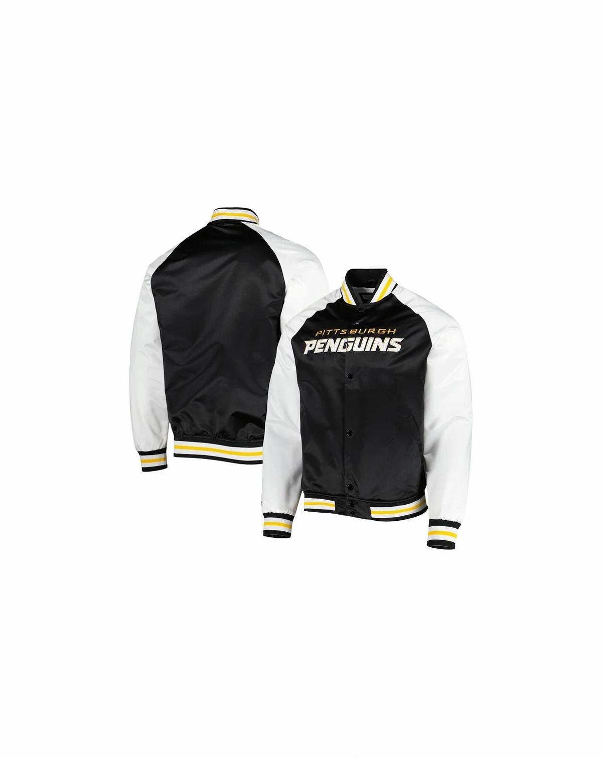Men's Black, White Pittsburgh Penguins Primetime Raglan Satin Full-Snap Jacket