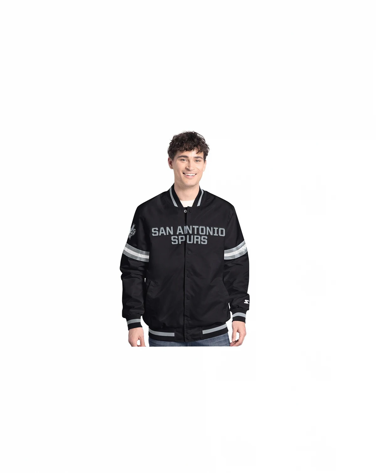 Men's Black/Silver San Antonio Spurs Scout Full Snap Varsity Jacket