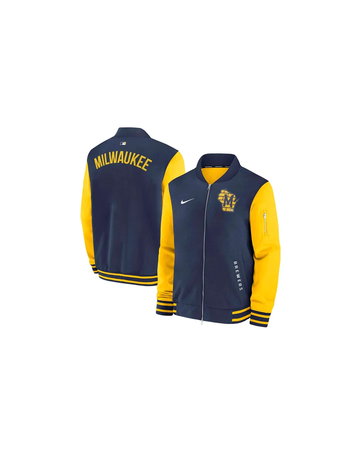 Men's Navy/Gold Milwaukee Brewers Authentic Collection Dugout Full-Zip Bomber Jacket