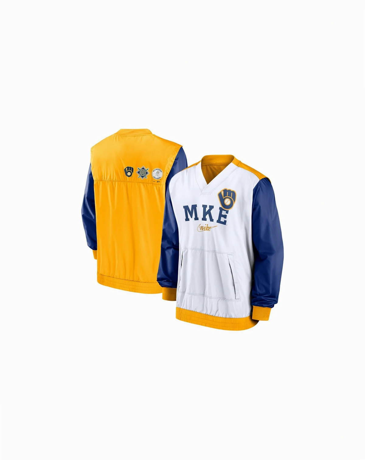 Men's White/Gold Milwaukee Brewers Rewind Warmup V-Neck Pullover Jacket
