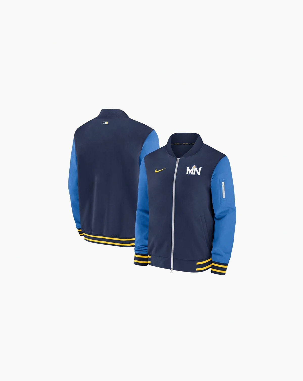 Men's Navy Minnesota Twins 2024 City Connect Authentic Collection Game Time Full-Zip Bomber Jacket