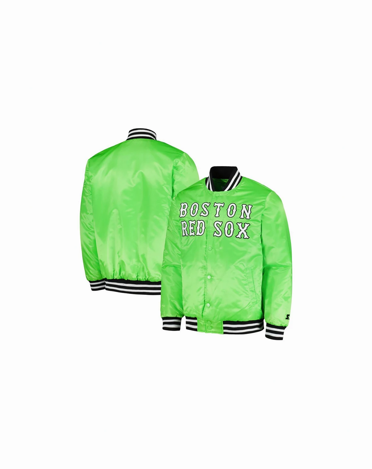 Men's Neon Green Boston Red Sox Cross Bronx Fashion Satin Full-Snap Varsity Jacket