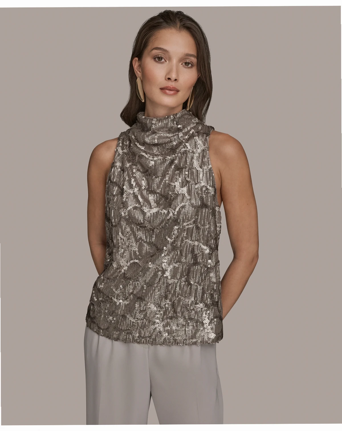 Women's Sequined Cowl Neck Top