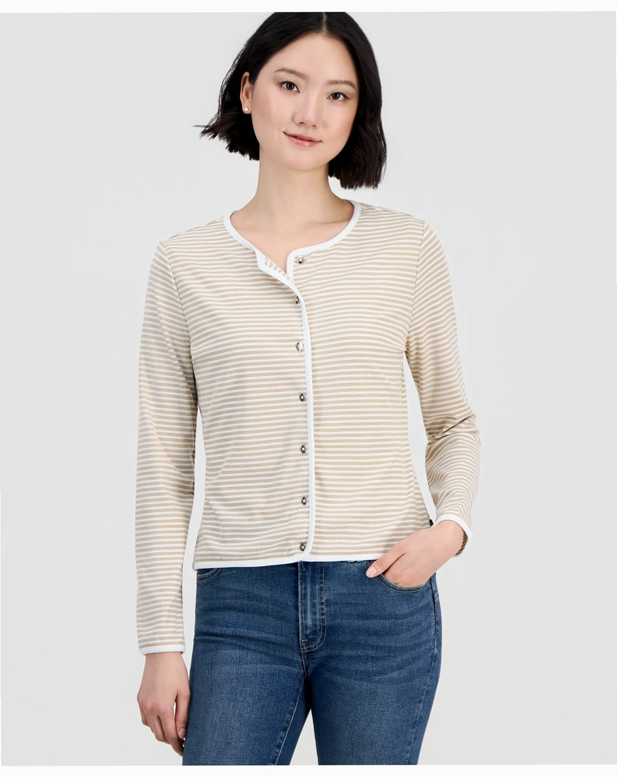 Jeans Women's Long-Sleeve Striped Cardigan Top
