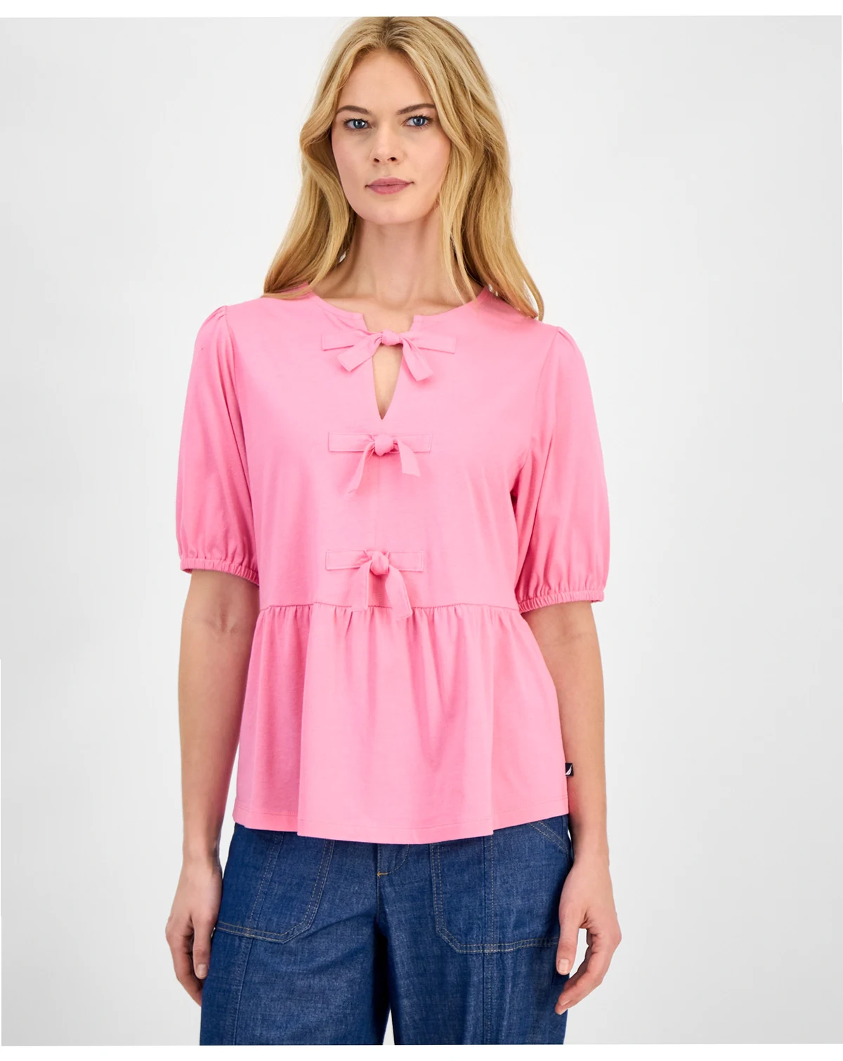 Women's Solid Bow Peplum Top