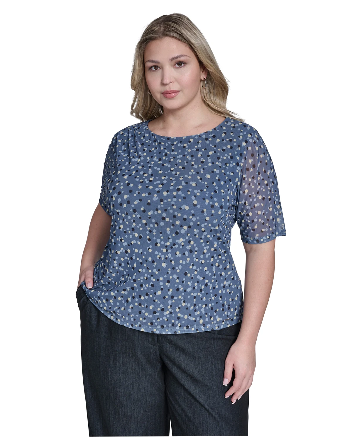 Plus Size Printed Gathered Shoulder Top