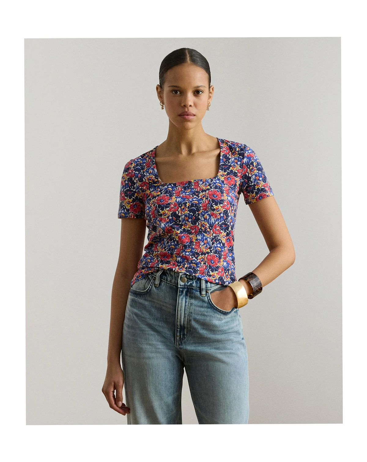 Women's Floral Printed Square Neck Top