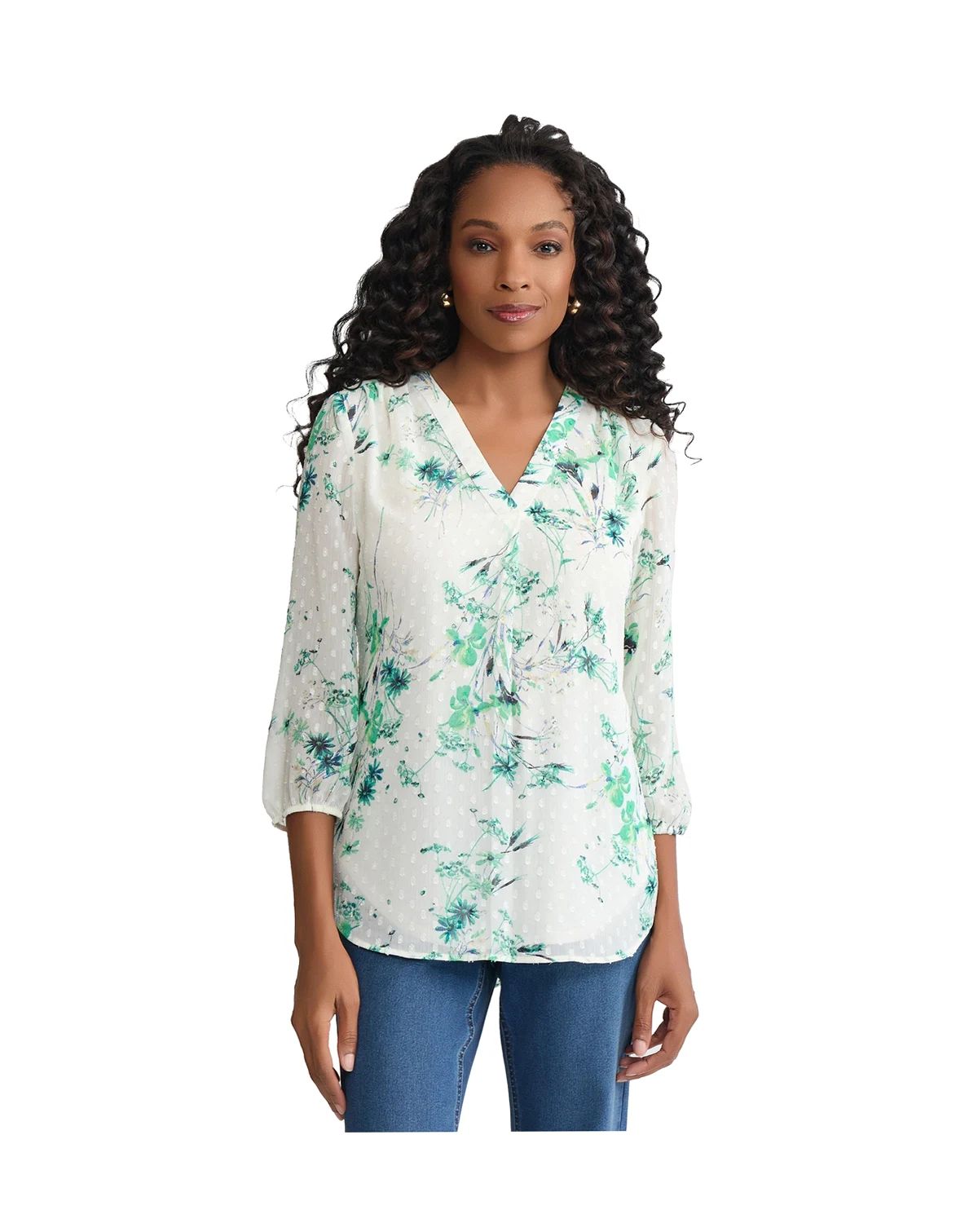 Women's V-Neck Elastic Cuff Sleeve Tunic Top