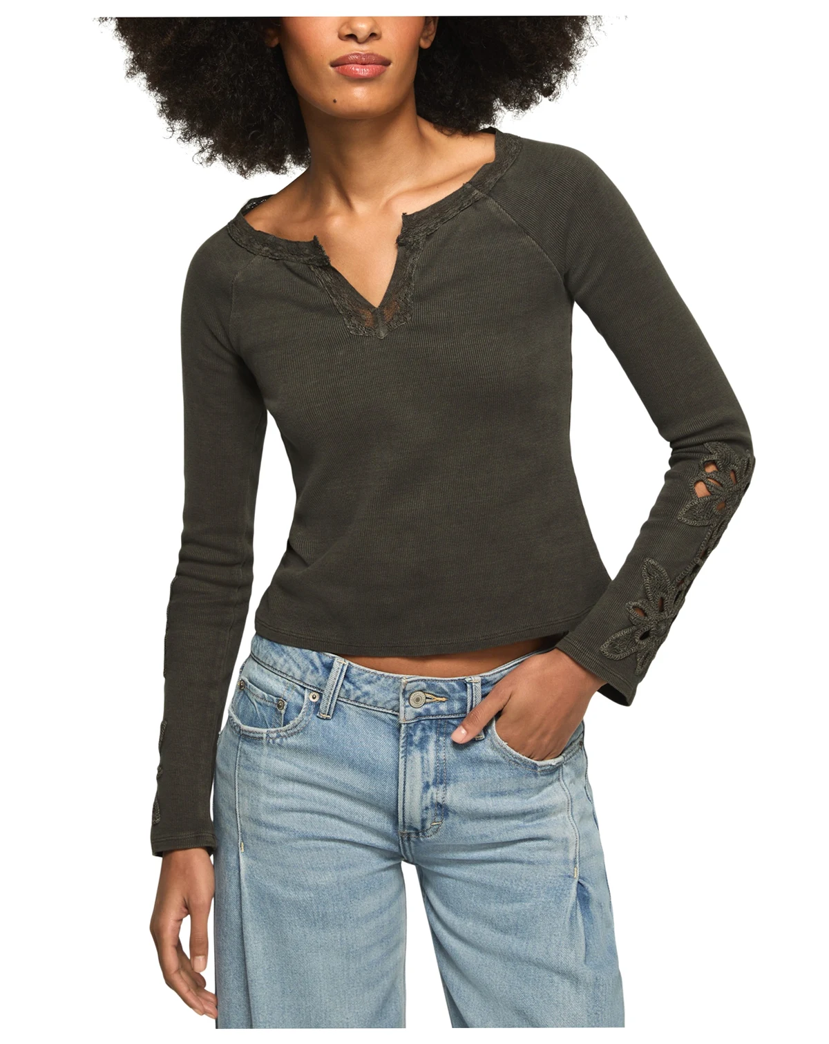 Women's Lace Notch Neck Fitted Top