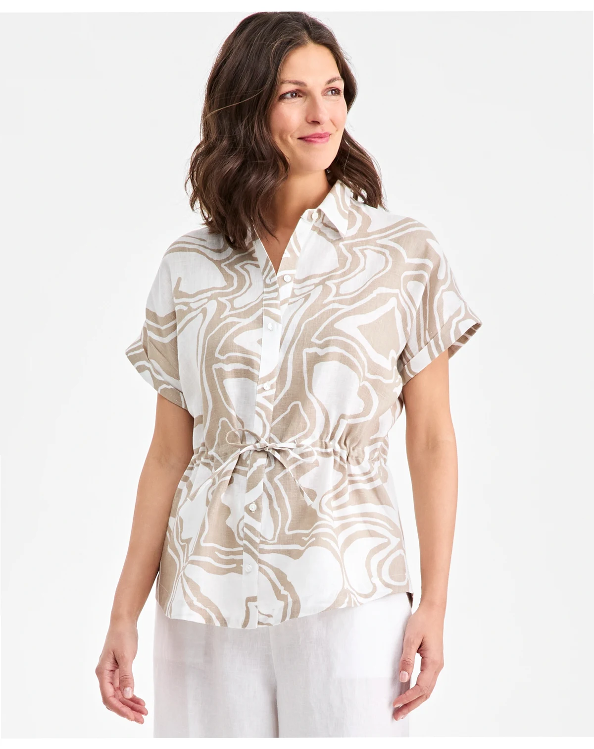 Women's 100% Linen Drawstring-Waist Top, Macy's Exclusive