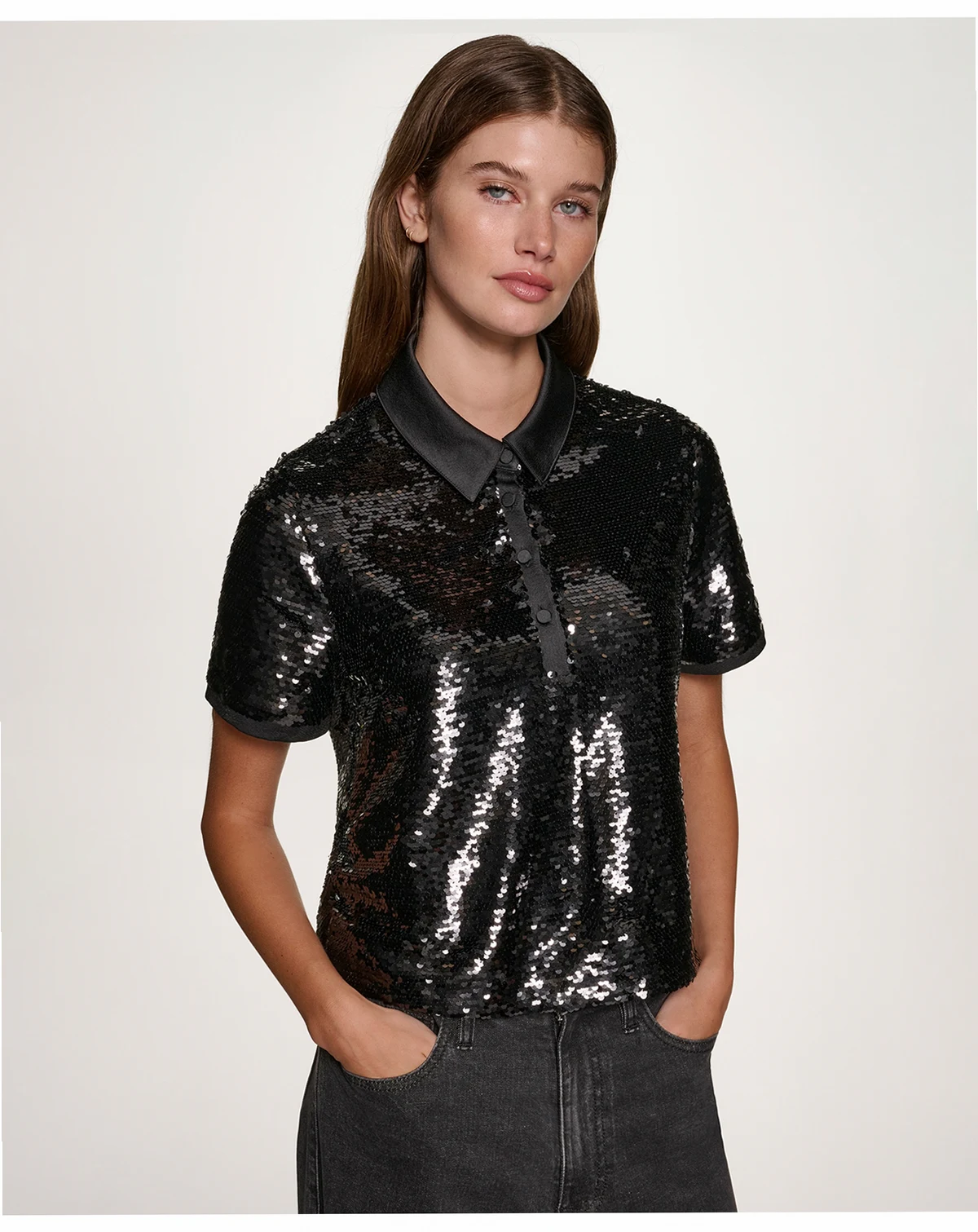 Women's Sequin Detail Collared Top