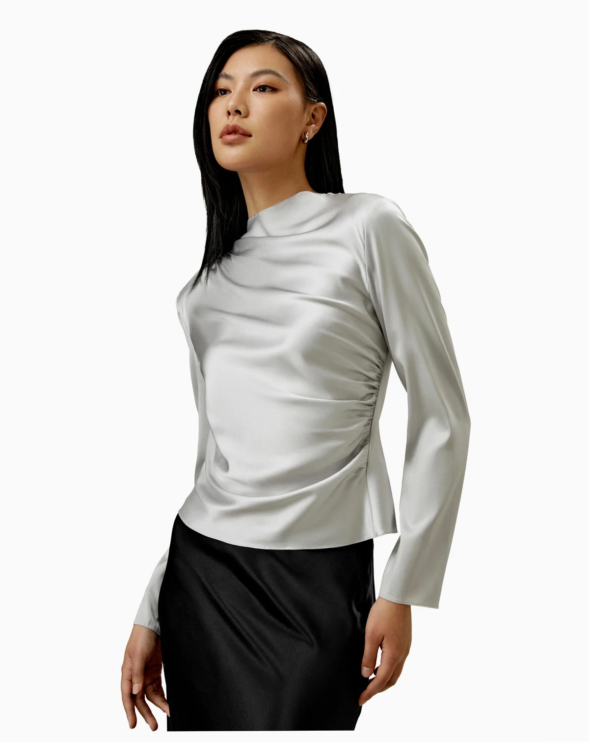 Oblique Wave Silk Blouse for Women