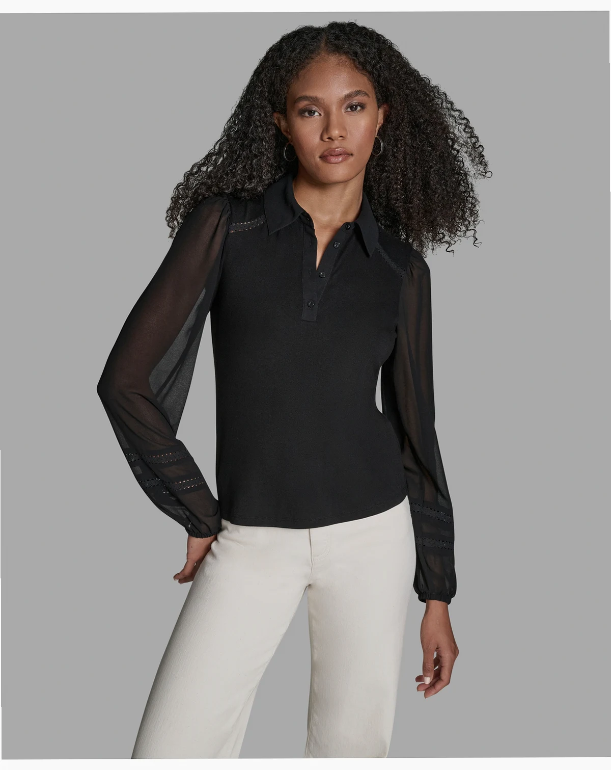 Women's Long-Sleeve Collared Neck Top