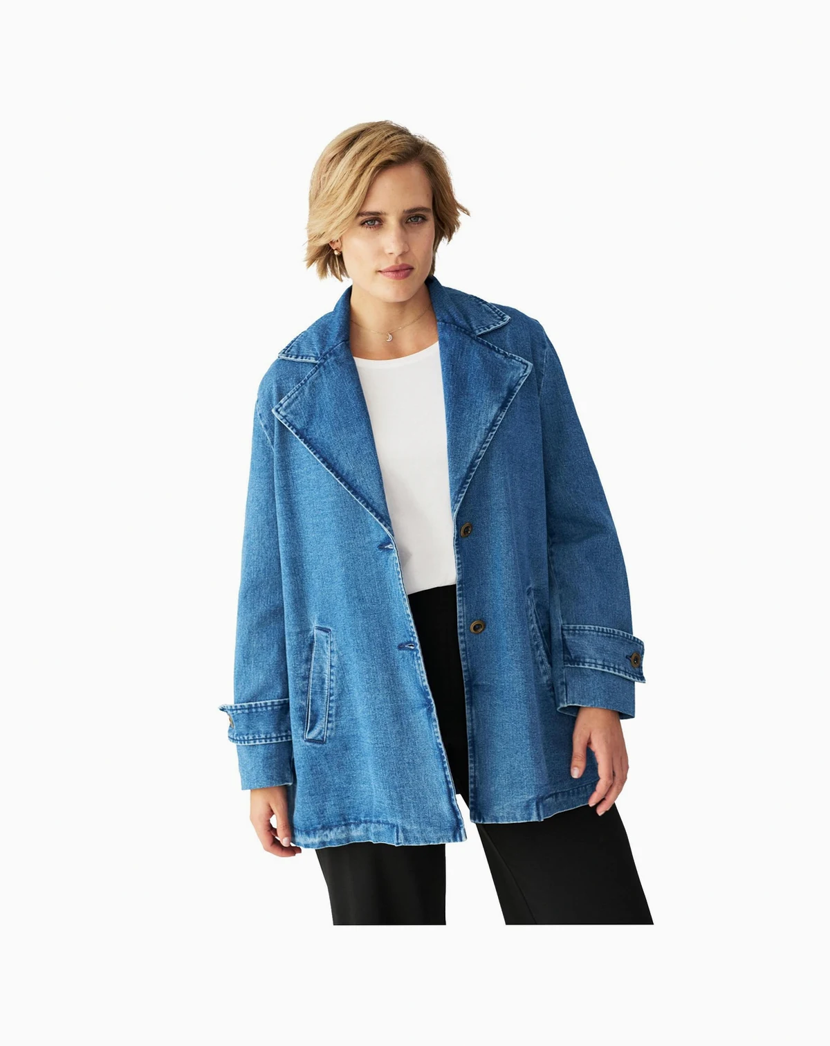 Women's Button Front Denim A-Line Jacket