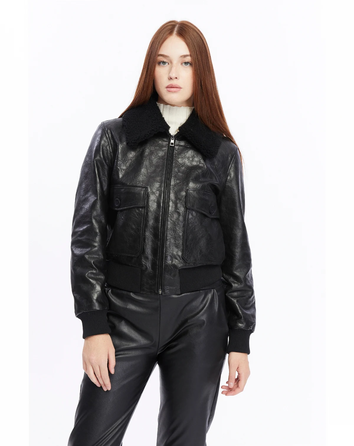 Women's Leather Bomber Jacket