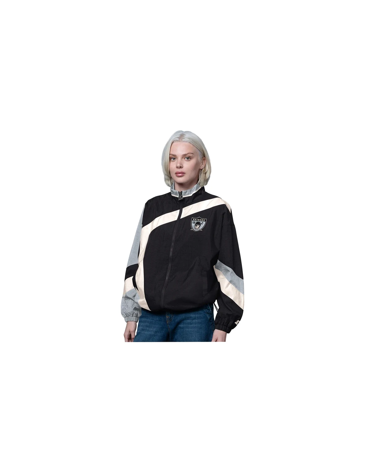 Women's Black/Silver Las Vegas Raiders 1st Quarter Full-Zip Windbreaker Jacket