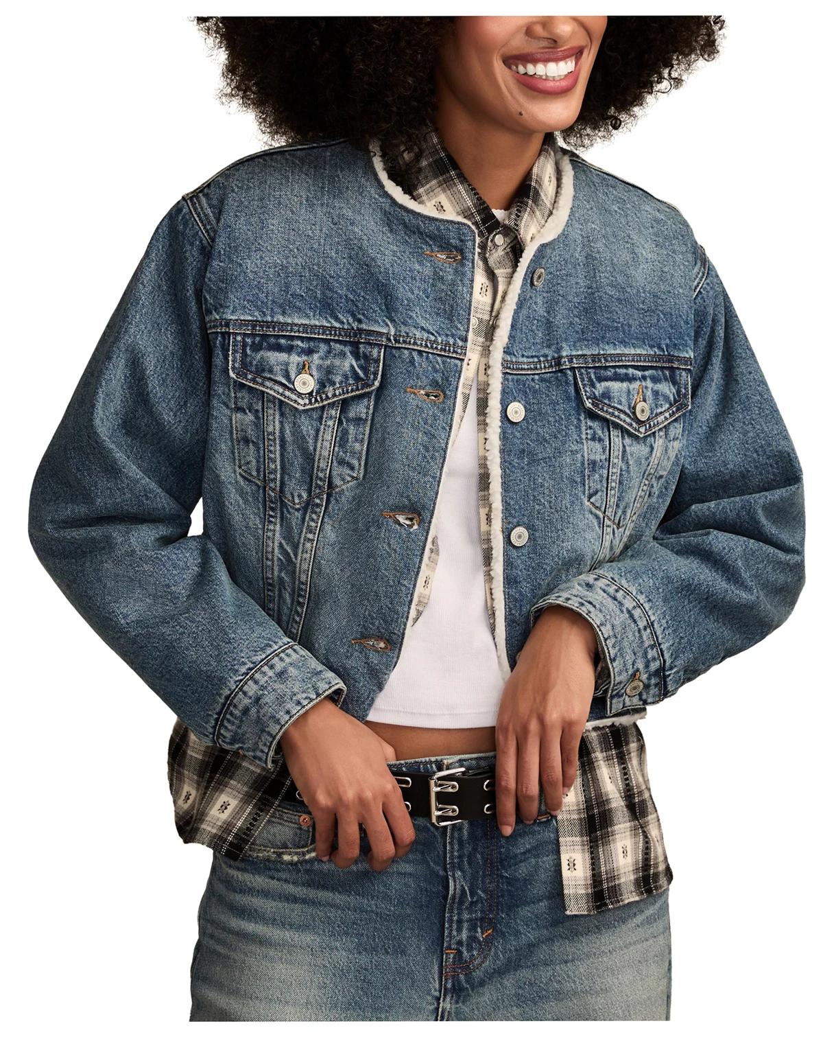 Women's Collarless Cropped Trucker Jacket