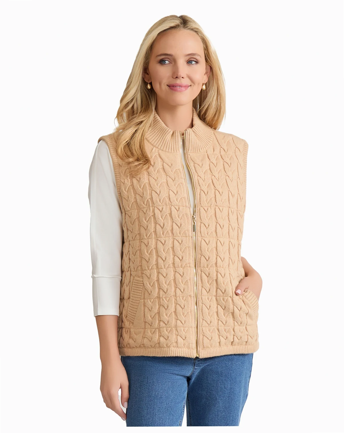 Women's Cable-Knit Zip-Front Vest