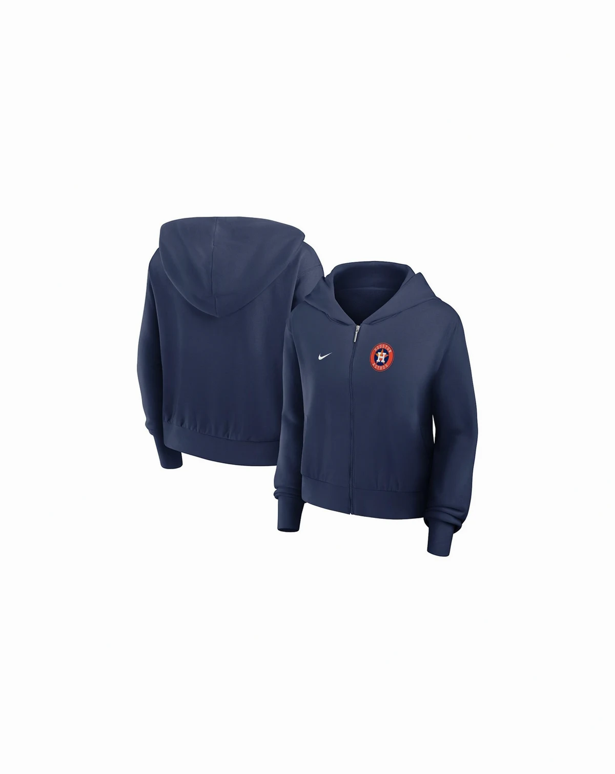 Women's Navy Houston Astros Cropped Chill Full-Zip Hooded Jacket