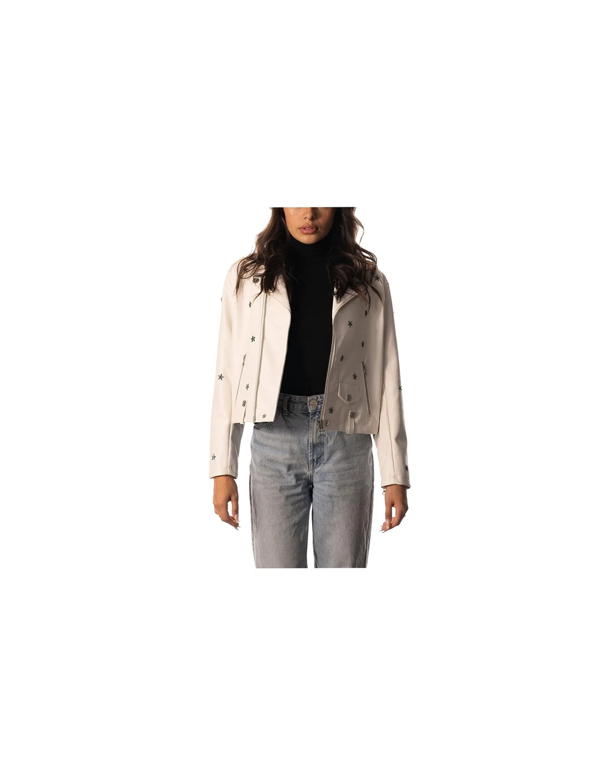 Women's White Dallas Cowboys Faux Leather Full-Zip Racing Jacket