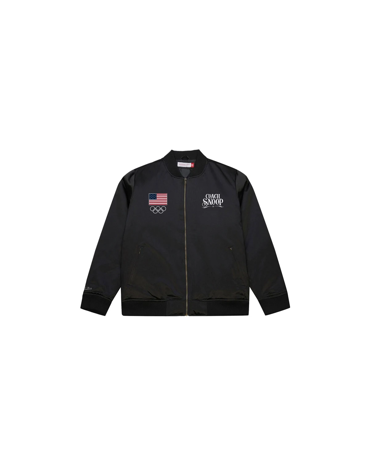 Men's Black Team USA Coach Snoop Satin Full-Zip Bomber Jacket